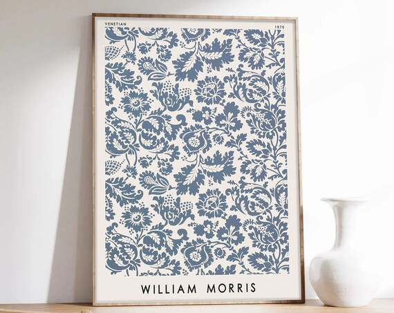William Morris Venetian 1870 Blue Floral Pattern Vintage Poster