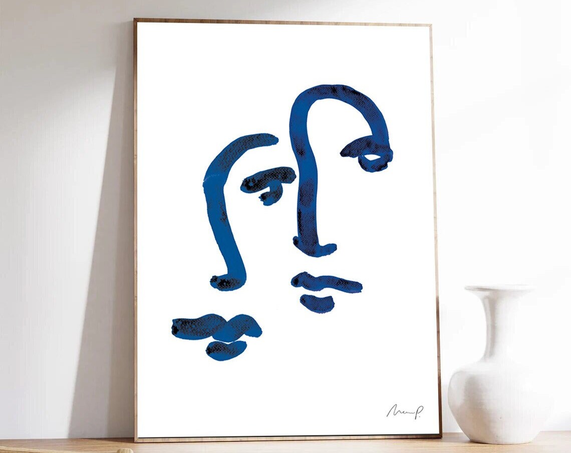 Matisse-Inspired Blue Portrait, Abstract Art Print