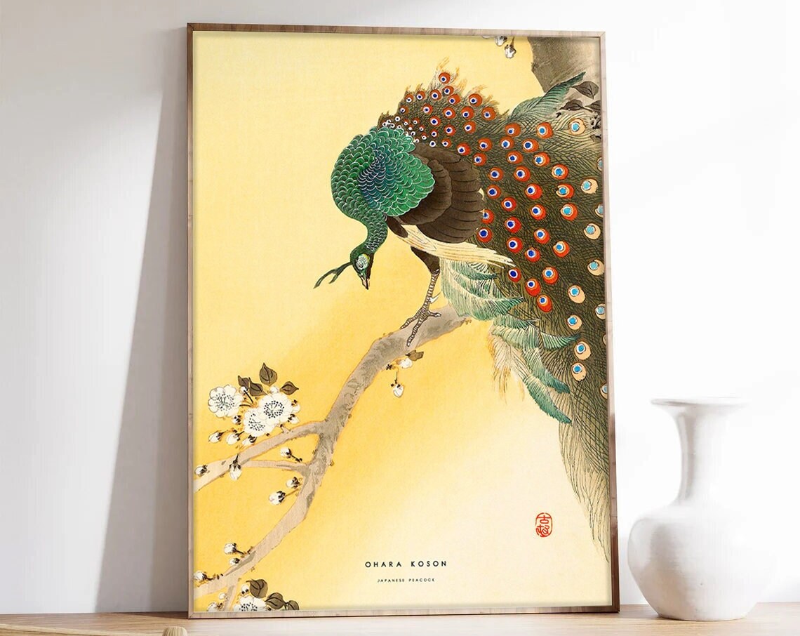 Japanese Peacock Poster, Ohara Koson Nature Art Print