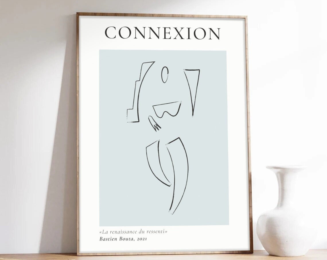 Connexion Abstract Line Face Minimalist Pale Blue Art Poster