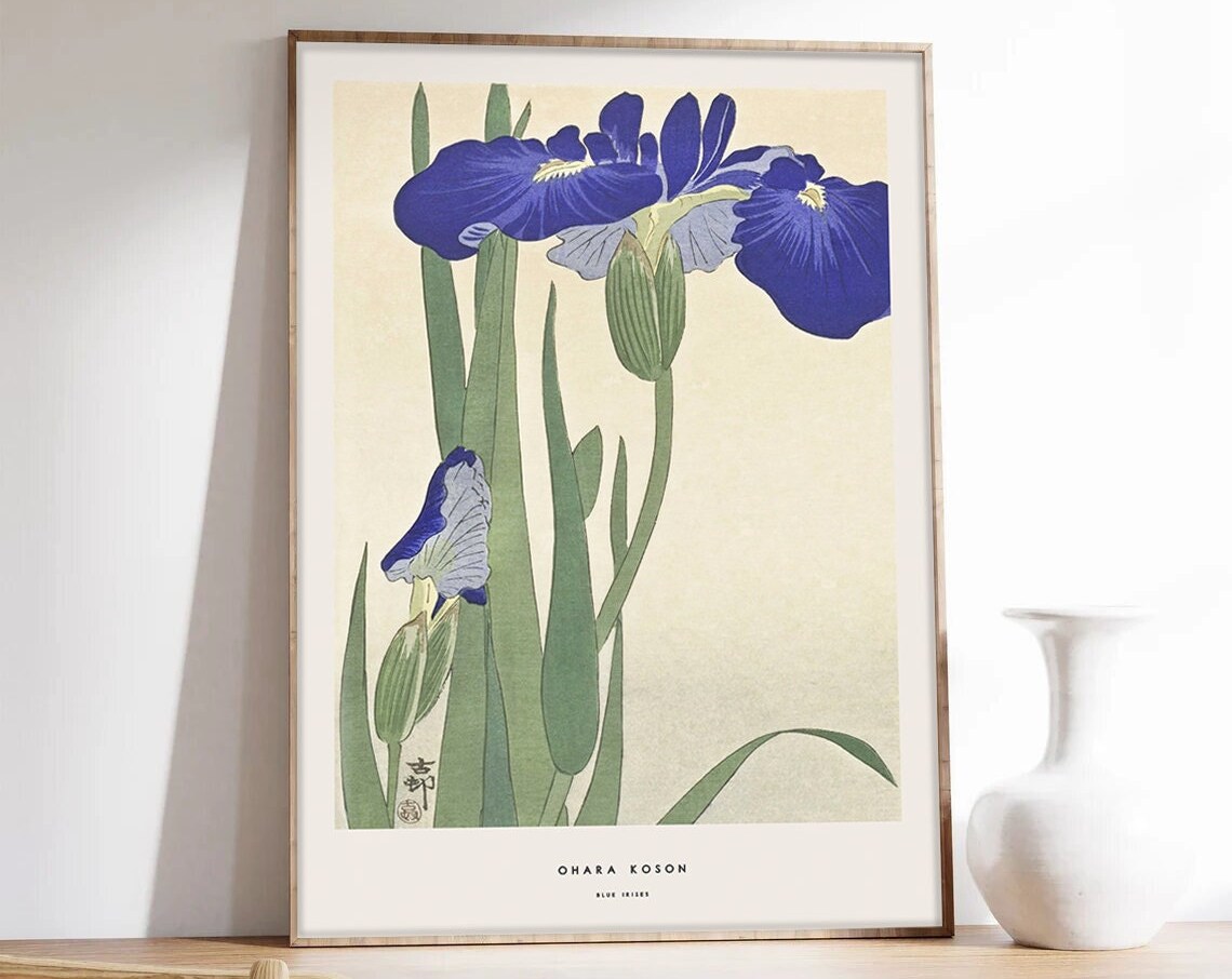 Blue Irises Japanese Print Poster, Ohara Koson