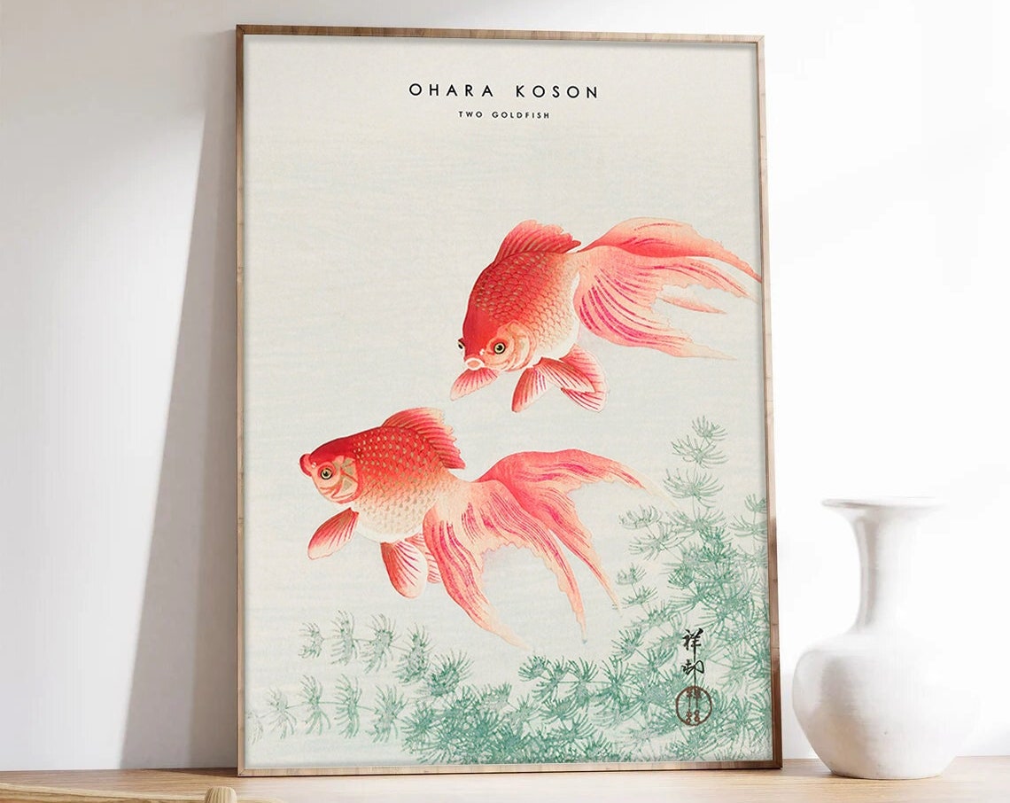 Ohara Koson Two Goldfish Japanese Woodblock Nature Art Poster