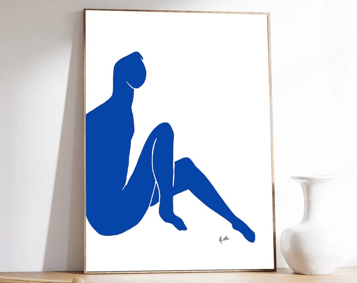 Bold Blue Nude Seated Figure Matisse Inspired Abstract Art Poster