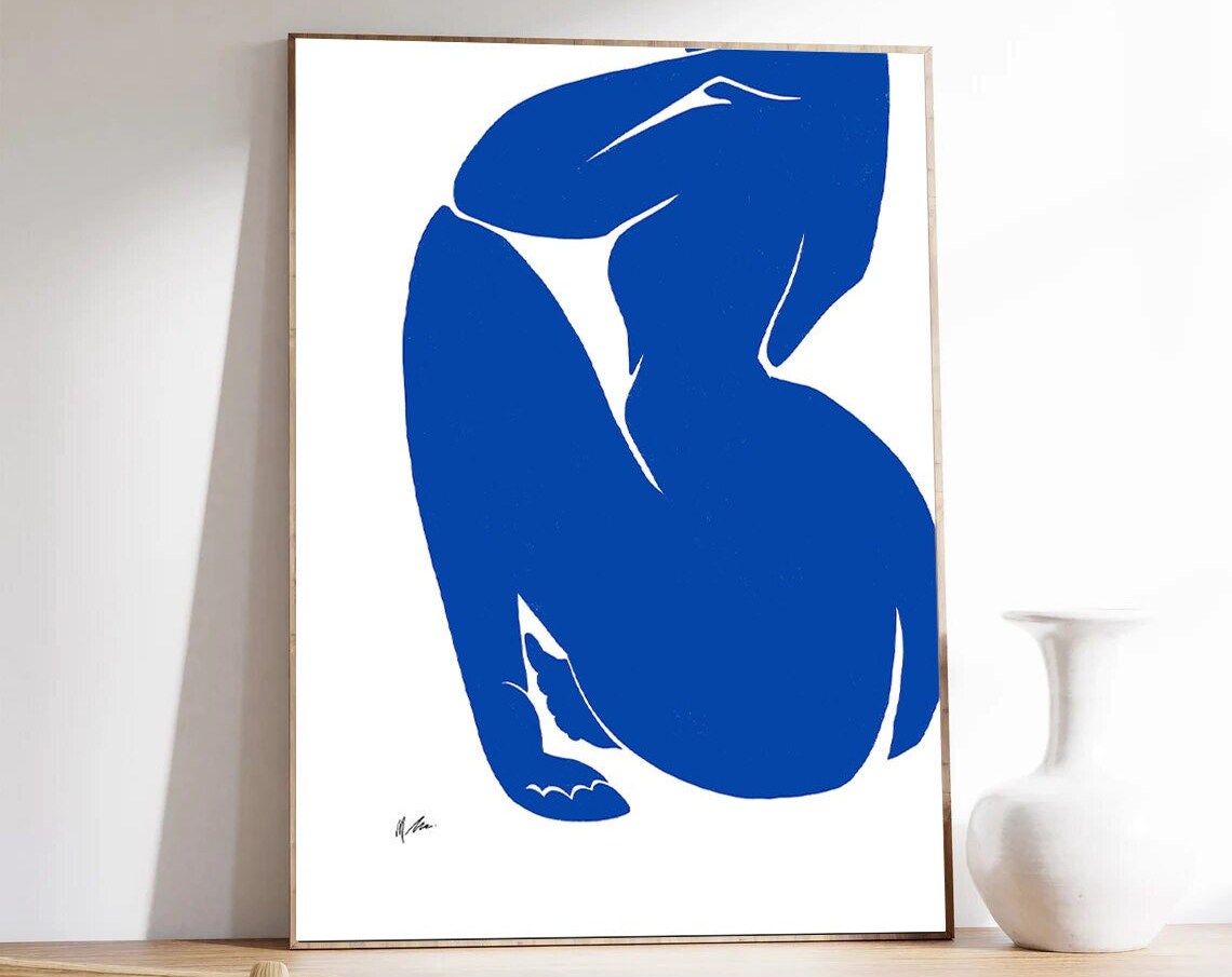 Serene Blue Nude Seated Woman Matisse Inspired Silhouette Poster - Image 2