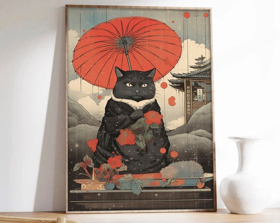 Hokusai Japanese Cat, Asian Wall Art Print