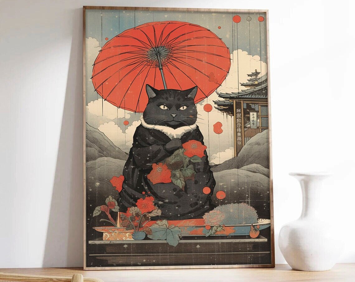 Hokusai Japanese Cat, Asian Wall Art Print