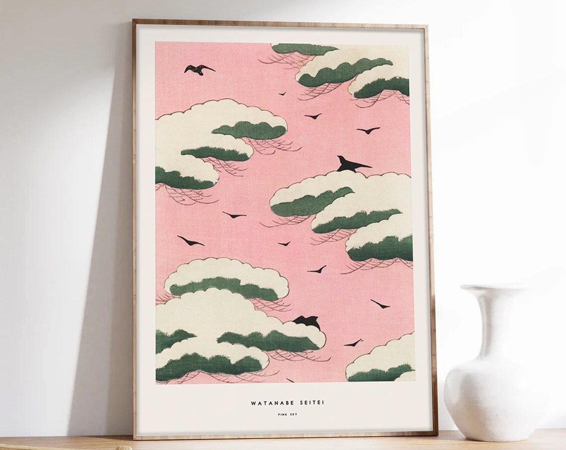 Japanese Print Pink Sky Bird Poster, Watanabe Seitei