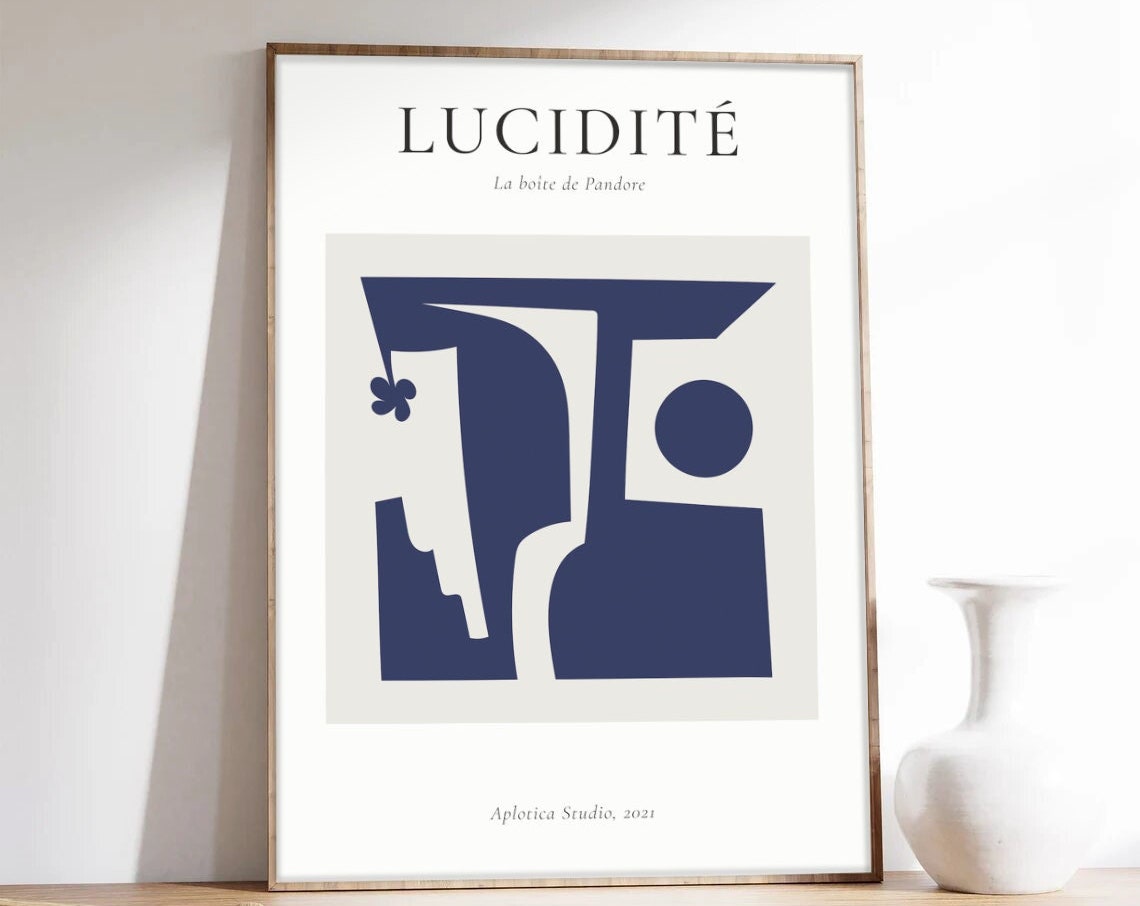 Lucidité Navy Blue Matisse Style Cutout Figure Exhibition Poster