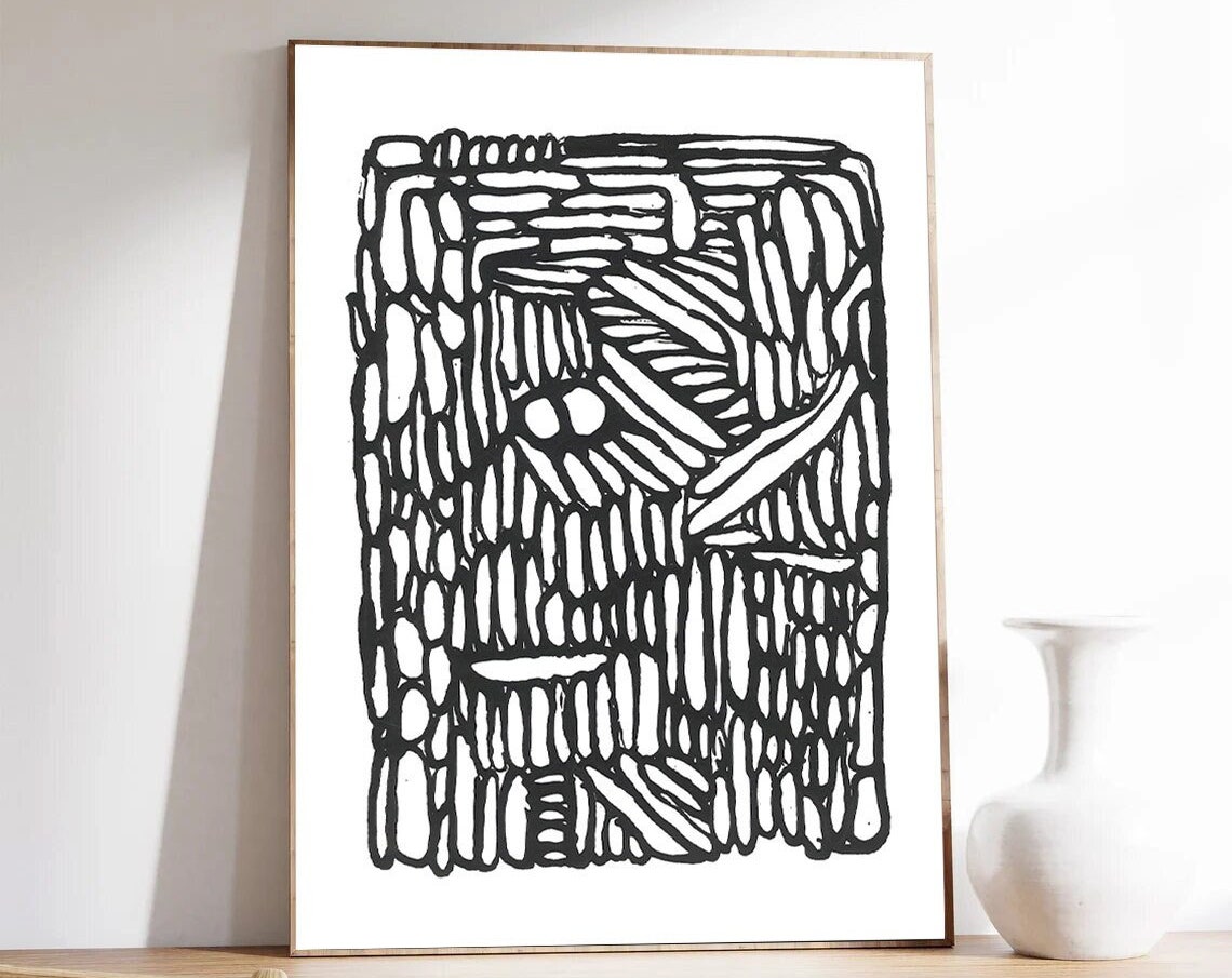 Black And White Abstract Doodle Face Line Art Wall Decor Poster - Image 2
