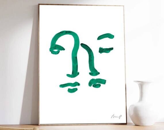 Green Brushstroke Face Ten Dual Face Abstract Portrait Art Poster
