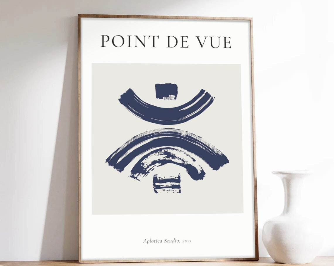 Point De Vue Navy Blue Brushstroke Curves Abstract Art Poster