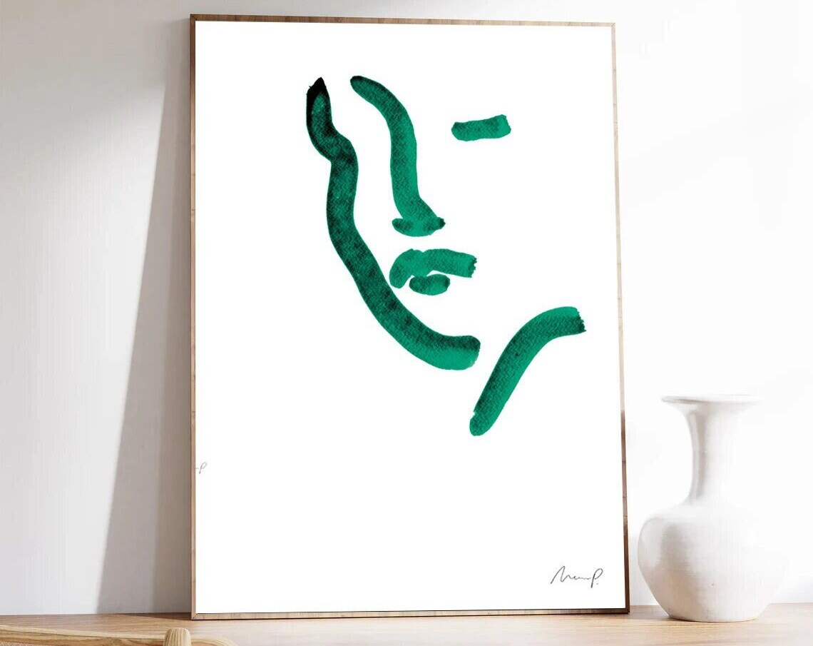 Portrait Minimalist Art Poster, Green Abstract Portrait