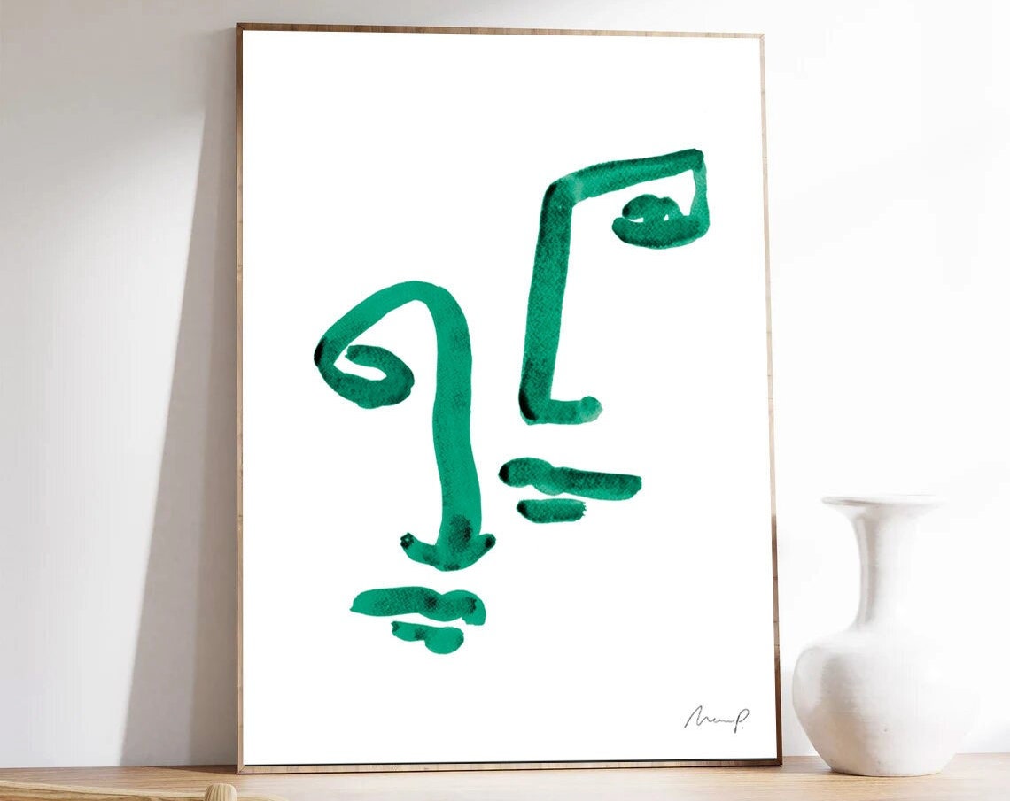 Green Brushstroke Face Eleven Angular Geometric Abstract Art Poster