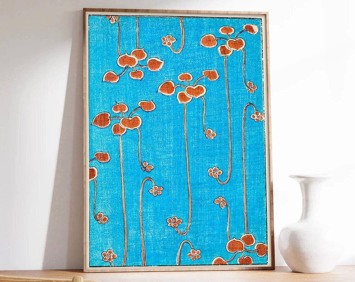 Watanabe Seitei Vine Illustration Blue Japanese Botanical Poster