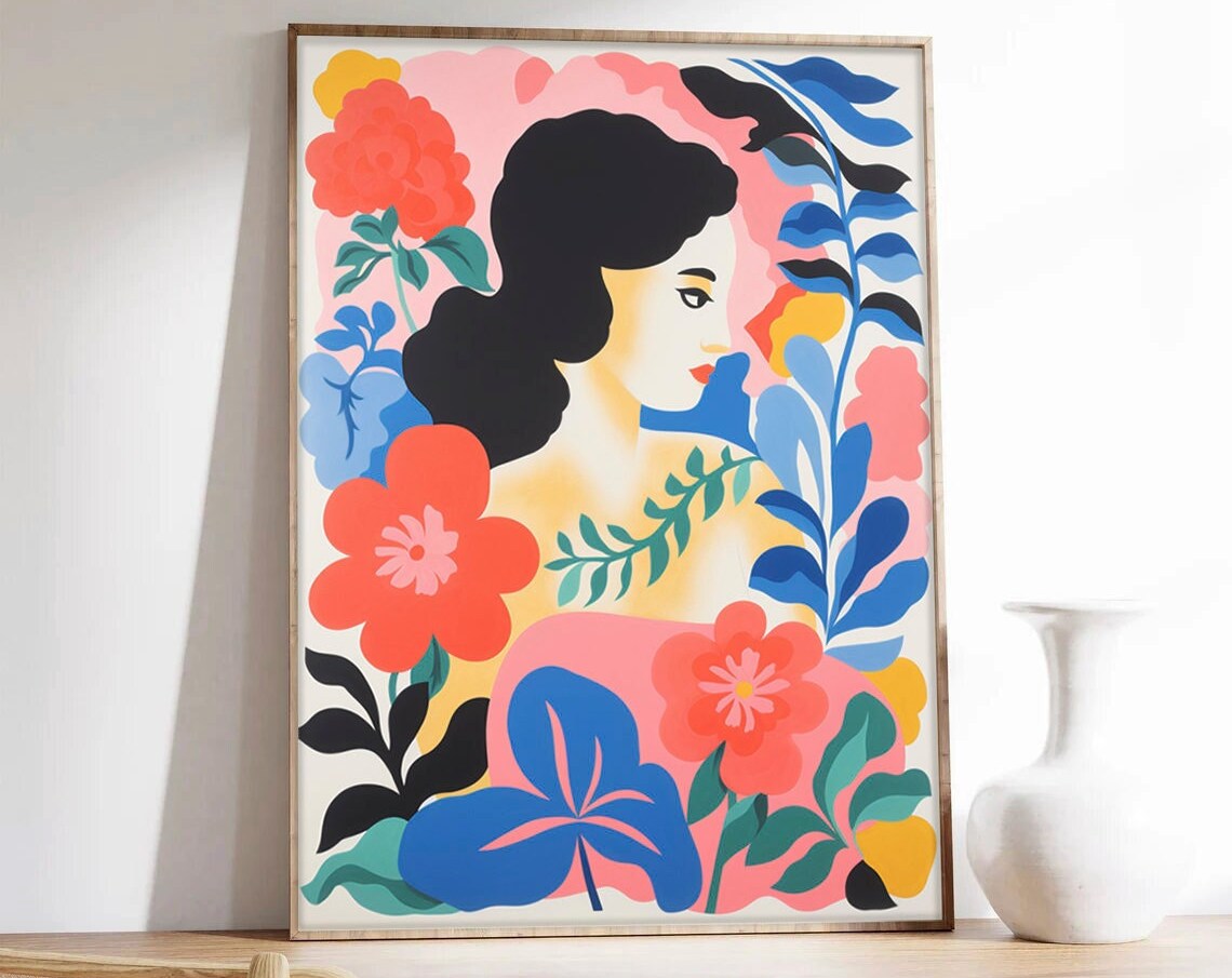 Matisse Inspired Woman Among Colorful Flowers Garden Art Poster