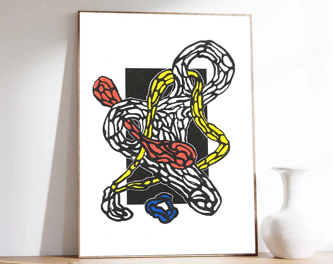 Interwoven Line Knots Abstract With Bold Color Accents Art Poster - Image 2