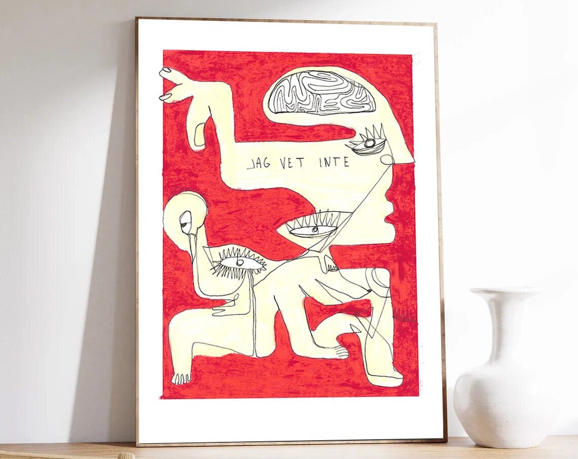 Jag Vet Inte Surreal Red Figure With Watching Eyes Art Poster - Image 2