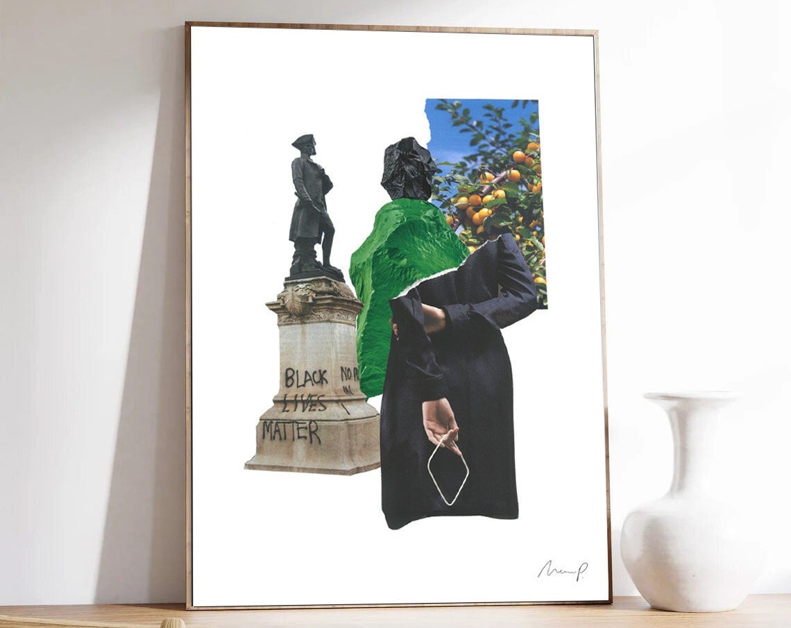 Contemporary Collage Statue Black Lives Matter Message Poster