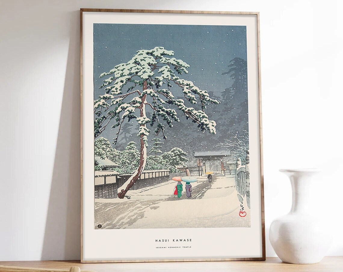 Hasui Kawase Japan Temple Under the Snow Poster