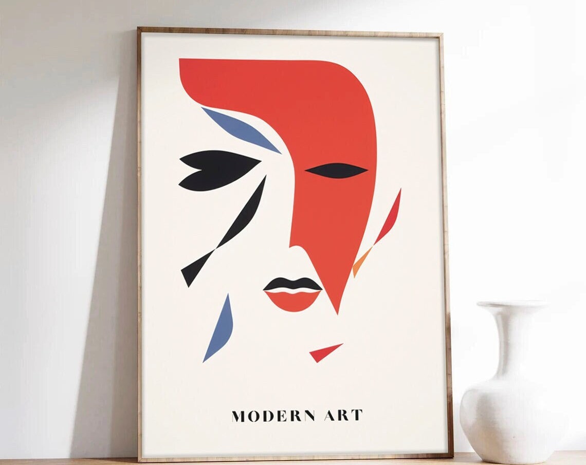 Bold Red Black Modern Art Abstract Geometric Face Design Poster