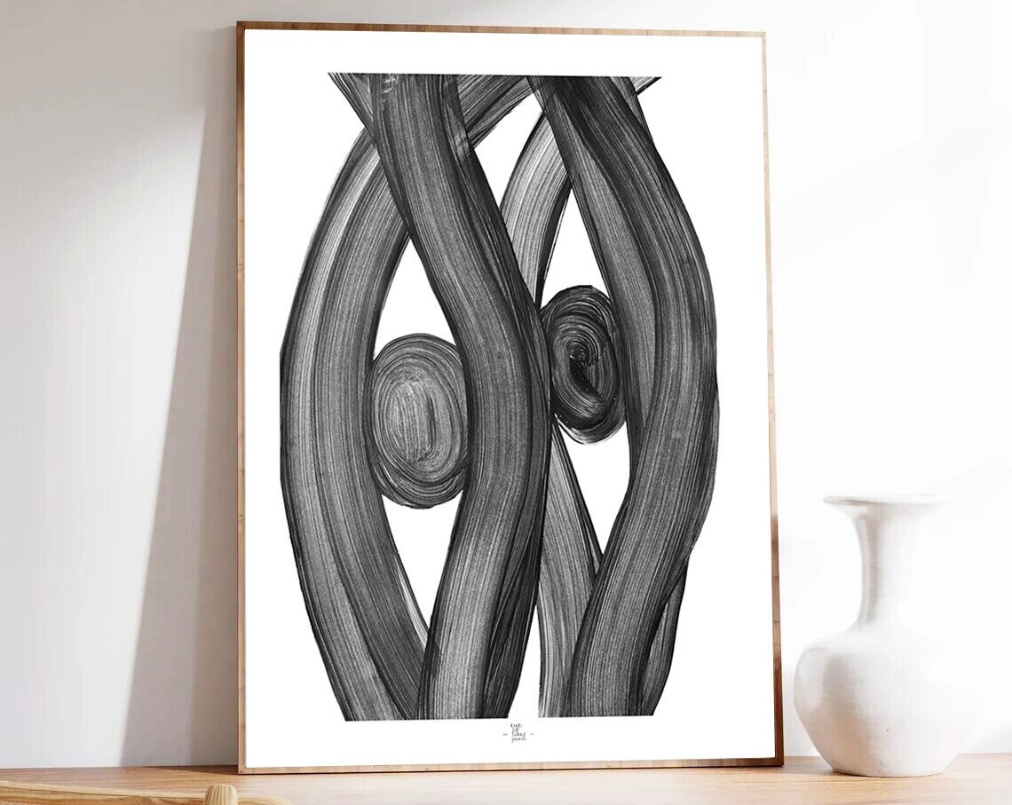 Twin Spiral Eyes In Flowing Black Brushstroke Strands Art Poster