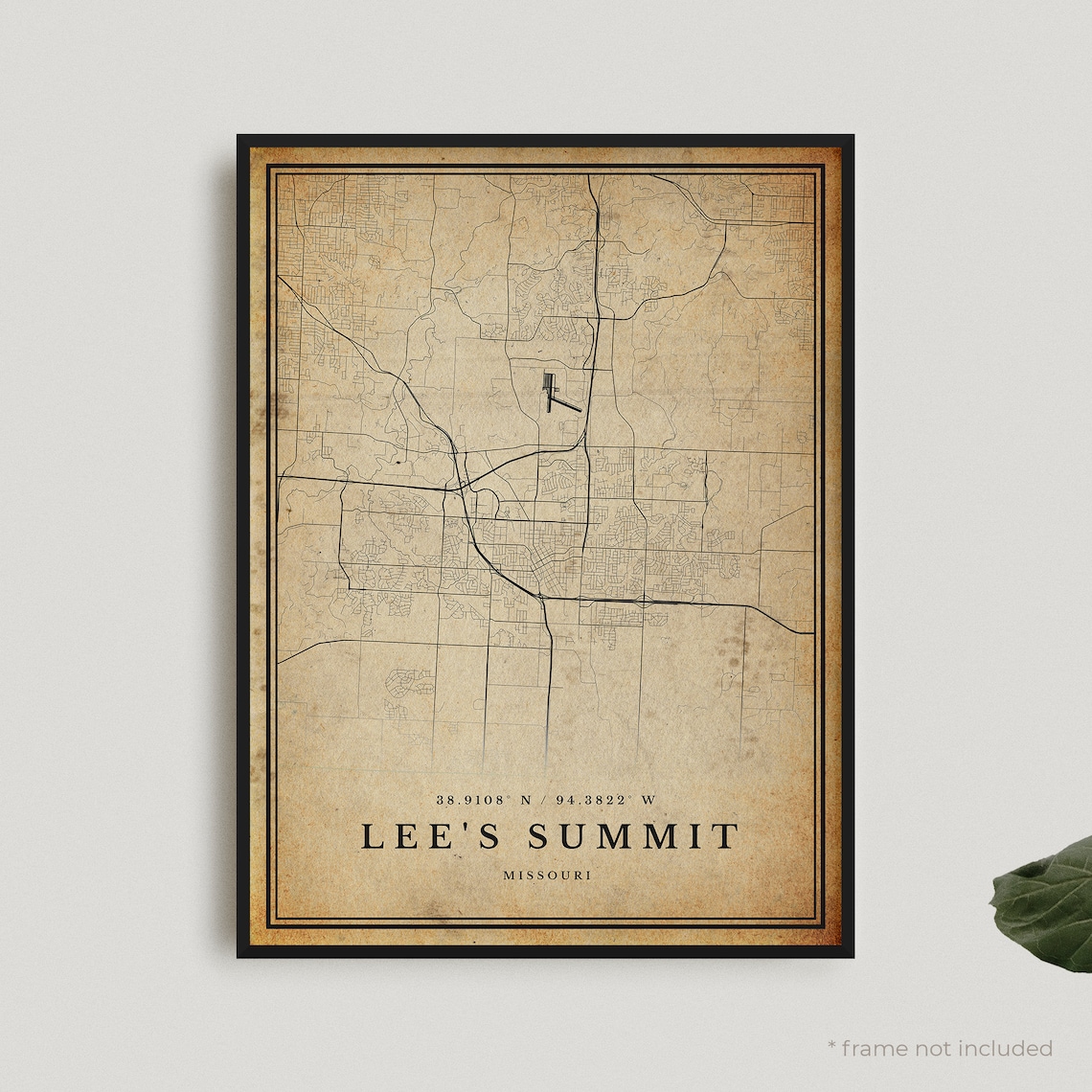 Vintage Lee's Summit Missouri Sepia City Map Antique Travel Wall Decor Poster