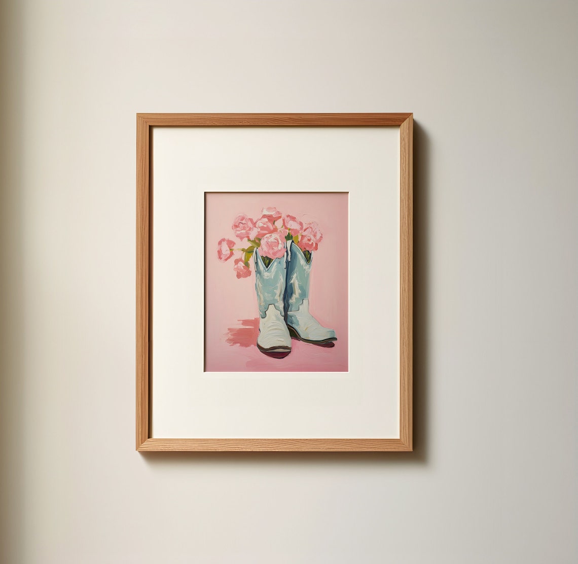 Coastal Cowgirl Boots Art Floral Western Nursery Print Warm Pastel Pink And Blue Western Country Aesthetic Dorm Room Poster - Image 3
