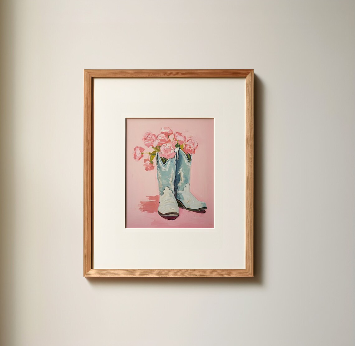 Pink Cowboy Boots with Pink Roses Vintage Oil Painting Poster - Image 3