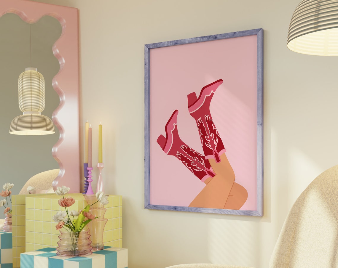 Preppy Cowgirl Dorm Room Wall Art Decor Cowgirl Boots Art Print Cowgirl Boots Poster Western Room Decor Pink Boots Art Cowboy Boots Print - Image 6