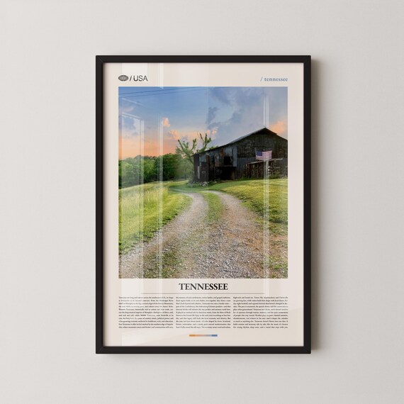 Tennessee Rustic Barn Flag Sunset Countryside Editorial Poster