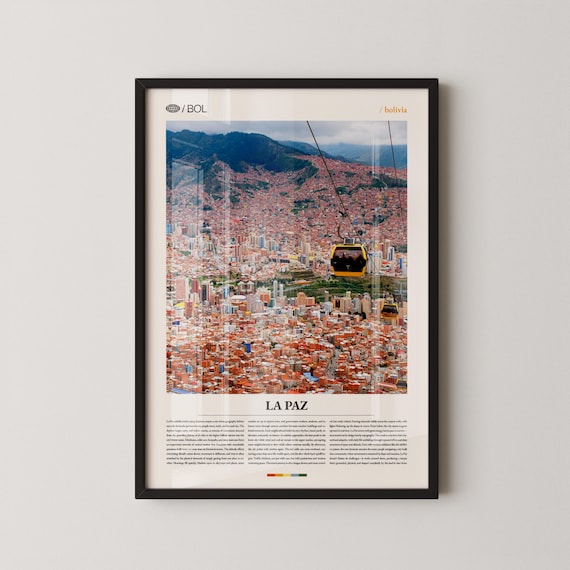 La Paz Bolivia Cable Car Cityscape Travel Poster Andes Edition Art