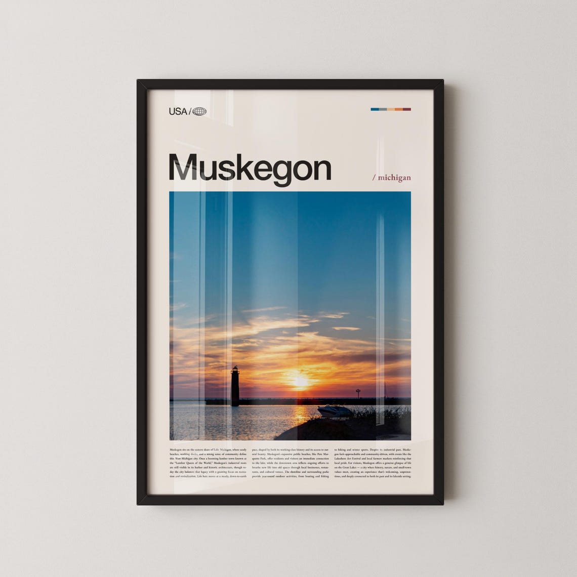 Muskegon Michigan Lake Michigan Sunset Lighthouse Photography Poster