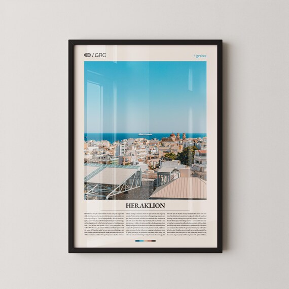 Heraklion Greece Coastal Cityscape Scenic Minimalist Travel Poster