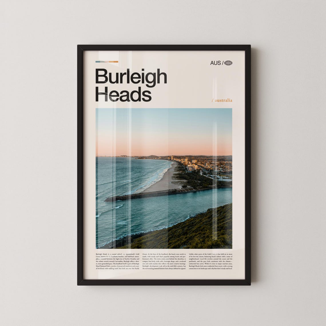 Burleigh Heads Australia Aerial Coastline Sunset Travel Poster