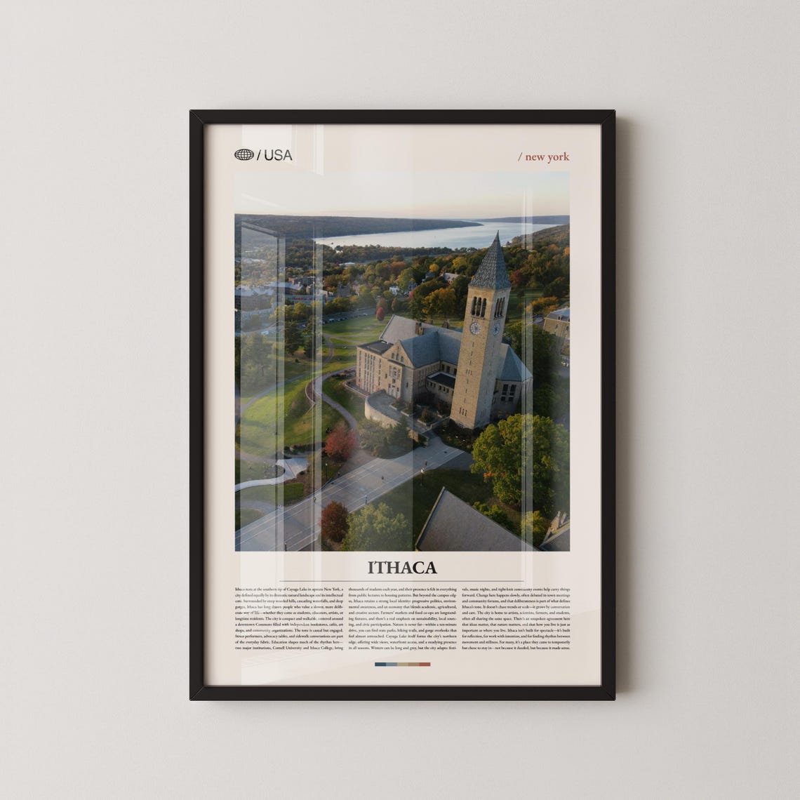 Ithaca New York Aerial View Cornell Clock Tower Travel Poster