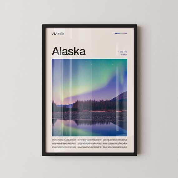 Alaska Northern Lights Aurora Dancing Over Forest Lake Travel Poster