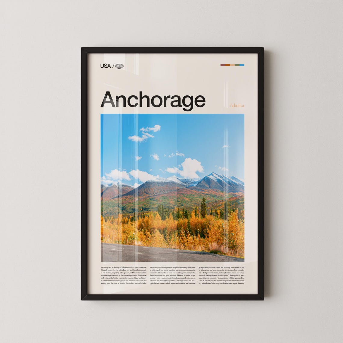 Anchorage Alaska Chugach Mountains Autumn Modern Travel Poster