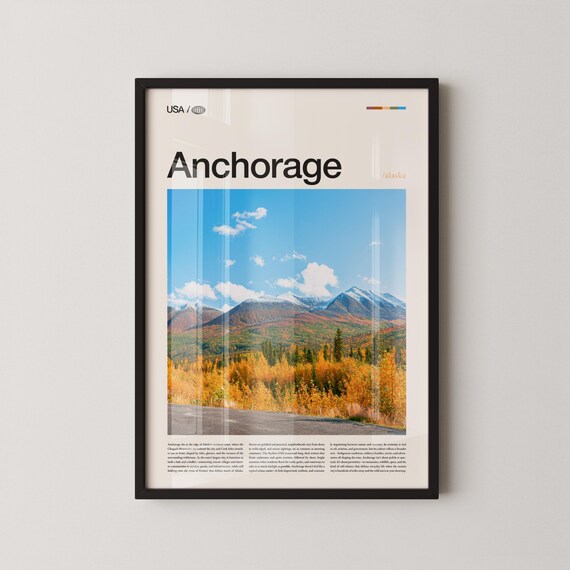 Anchorage Alaska Chugach Mountains Autumn Modern Travel Poster