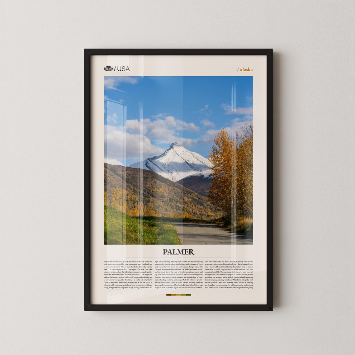 Palmer Alaska Snow Capped Matanuska Valley Peak Autumn Foliage Travel Poster