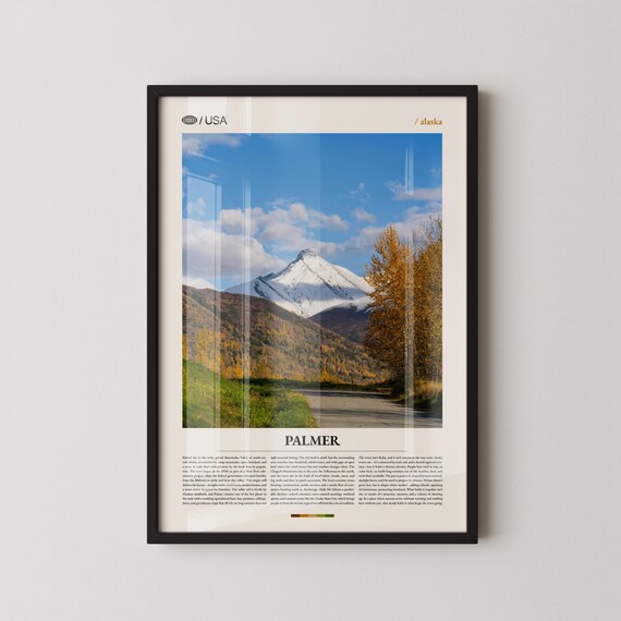 Palmer Alaska Snow Capped Matanuska Valley Peak Autumn Foliage Travel Poster