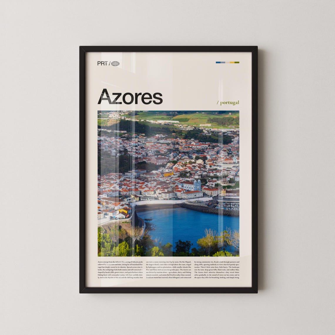 Azores Island Harbor Town White Houses Blue Water Photo Poster