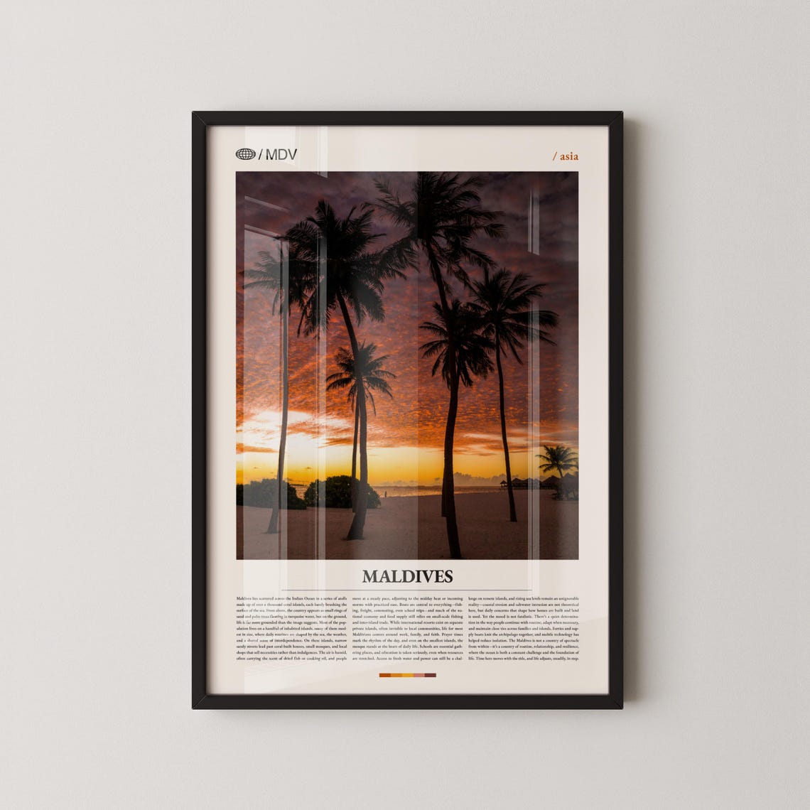 Maldives Dusk Palm Trees Silhouette Over Tropical Sunset Poster