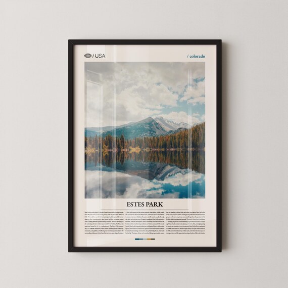 Estes Park Colorado Mountain Lake Reflection Photography Poster Travel Art
