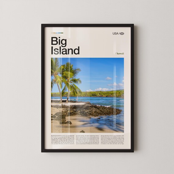 Big Island Hawaii Tropical Palm Beach Ocean Sunset Travel Poster