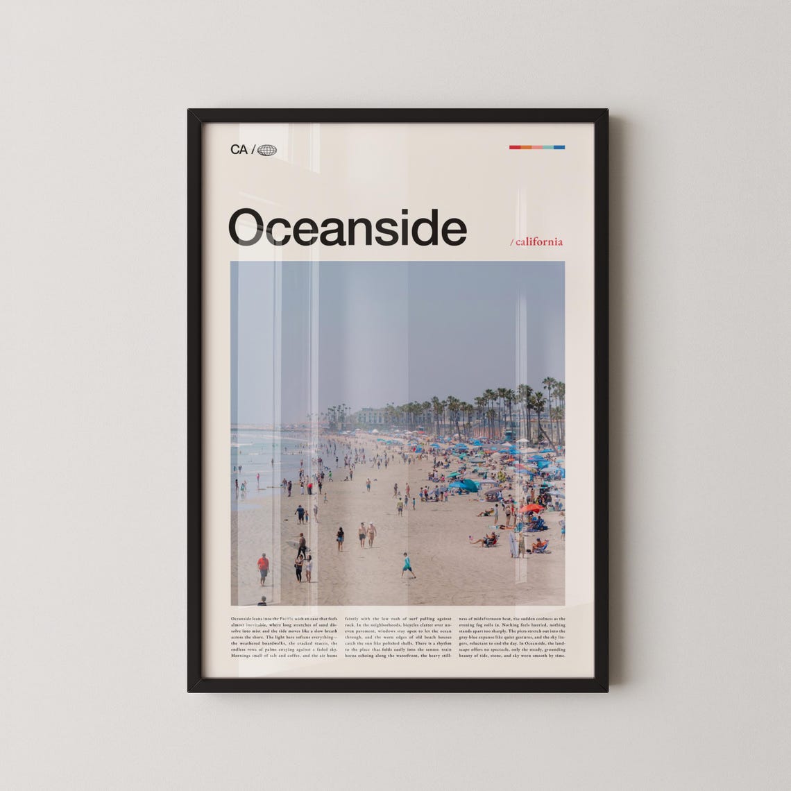 Oceanside California Crowded Beach Minimalist Typography Poster