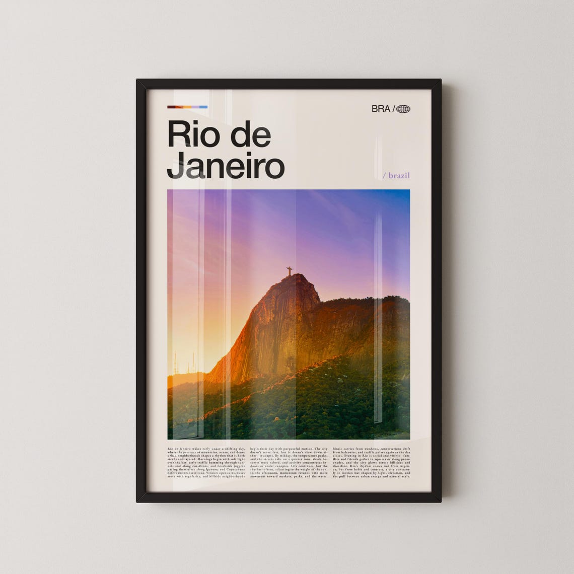 Rio de Janeiro Brazil Corcovado Sunset Photo Poster Travel Decor