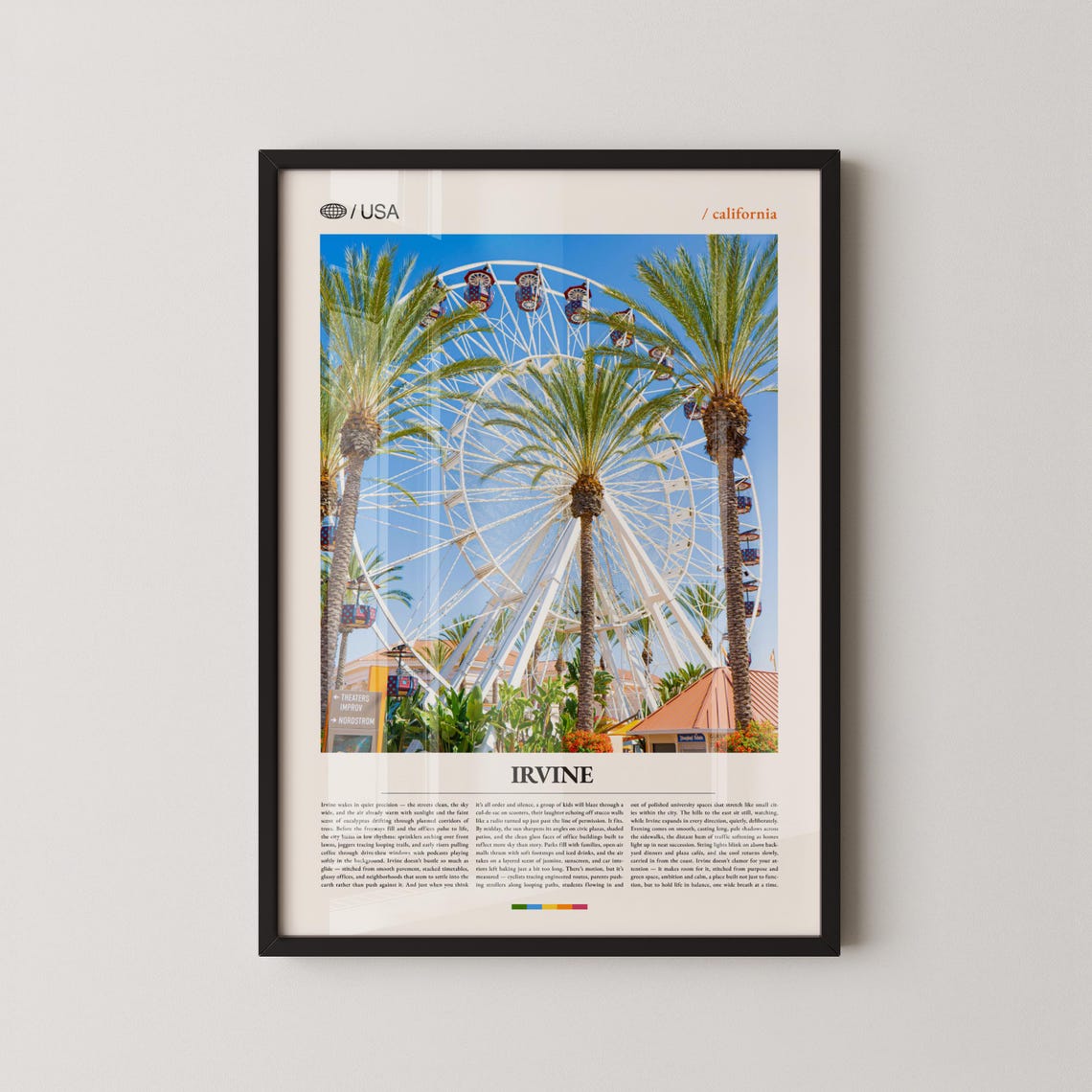 Irvine California Giant Ferris Wheel Palms Landmark Travel Poster