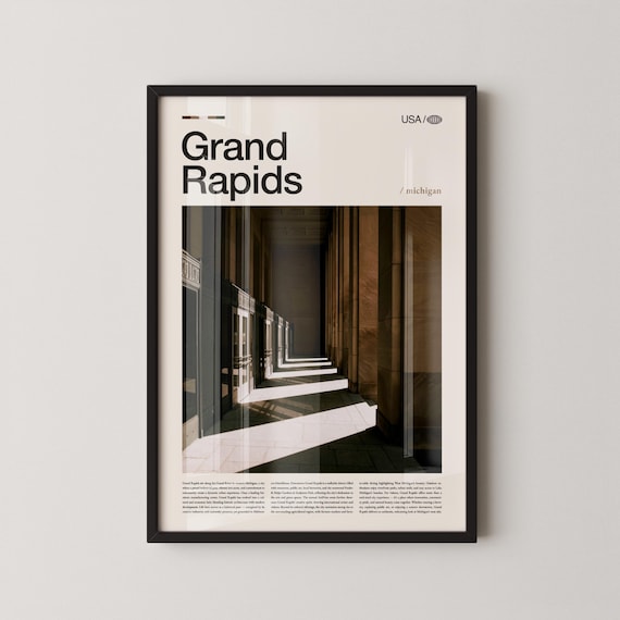 Grand Rapids Michigan Sunlit Arcade Modern Travel Photo Poster