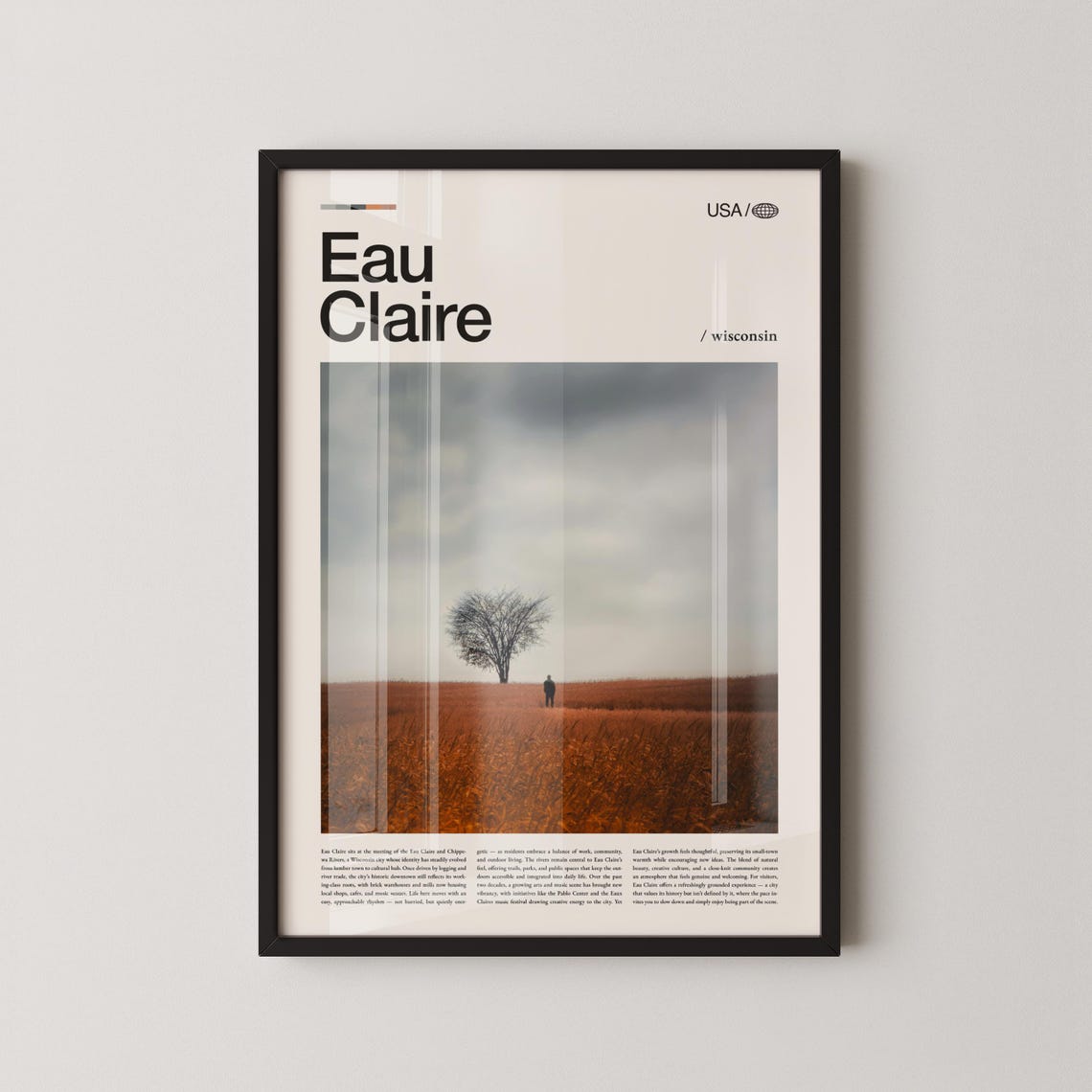 Eau Claire Wisconsin Autumn Prairie Lone Tree Moody Sky Poster