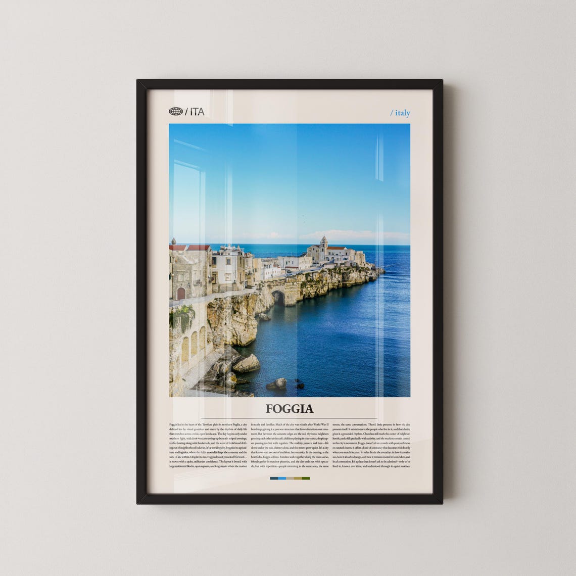 Foggia Italy White Cliffside Coastal Town Bright Travel Photo Poster